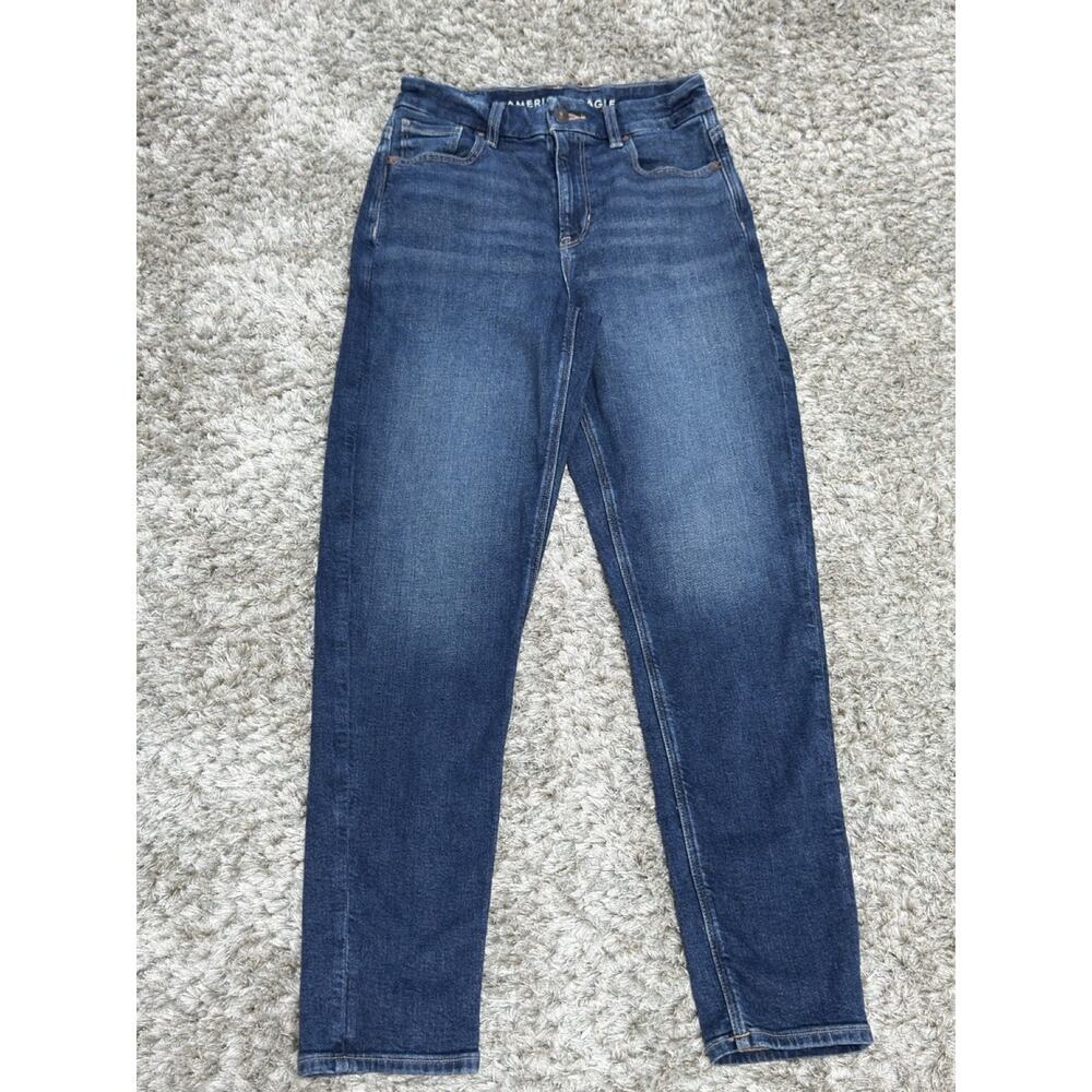 American Eagle Women Stretch Real Good Mom Jeans Dark Wash Denim Size 2 Regular